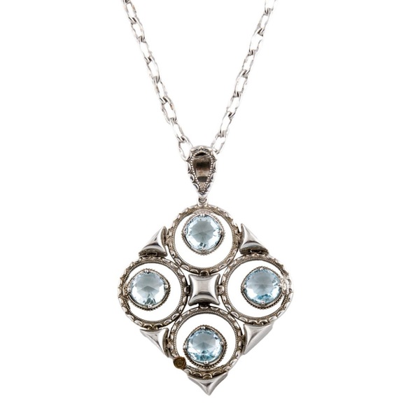 Tacori Island Rains collection lotus 4 blue topaz 925 silver with 18k gold stamp - Picture 3 of 5